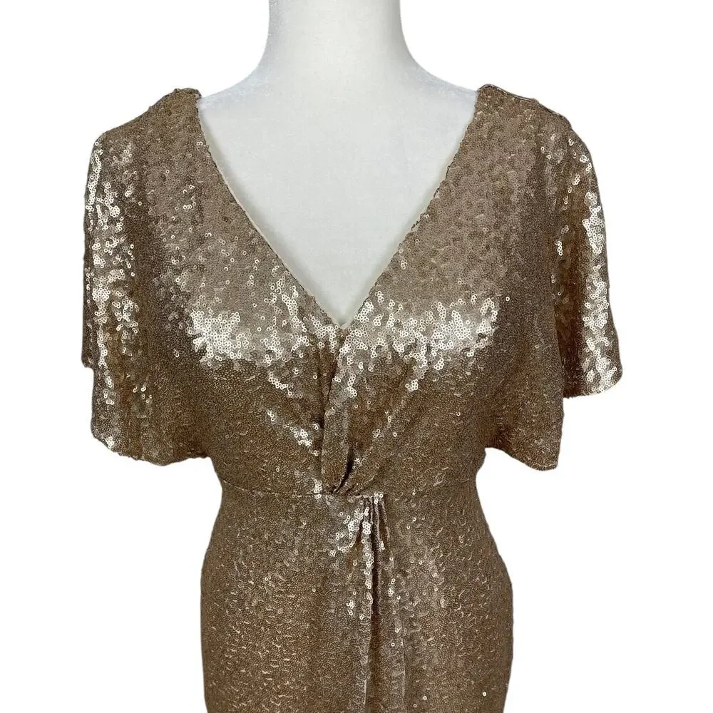 Revelry Gwen Sequin Gown Dress Champagne Gold 202 Size 10 Bridesmaid Elegant - Picture 4 of 16